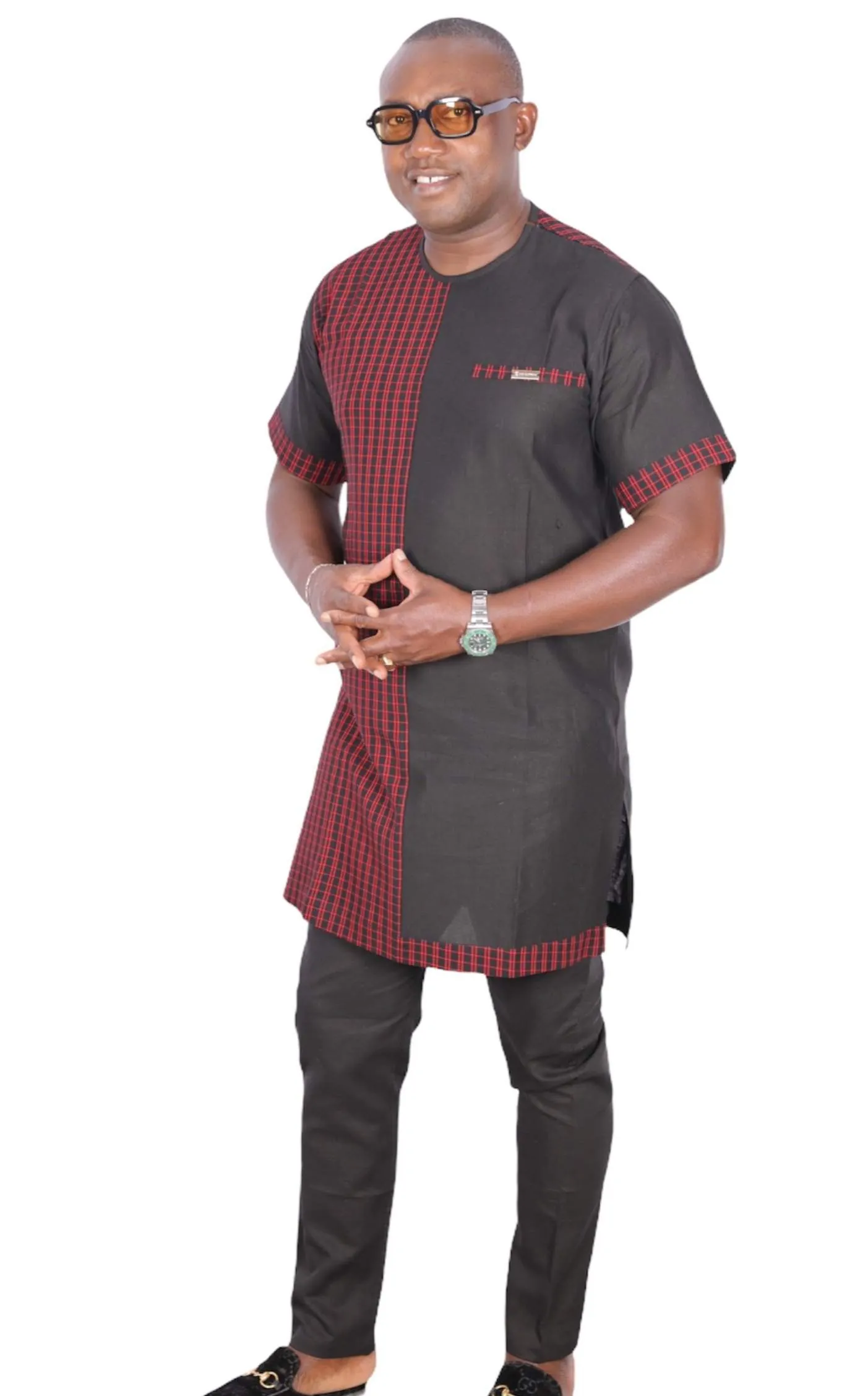 African Senator Traditional Set Black Linen