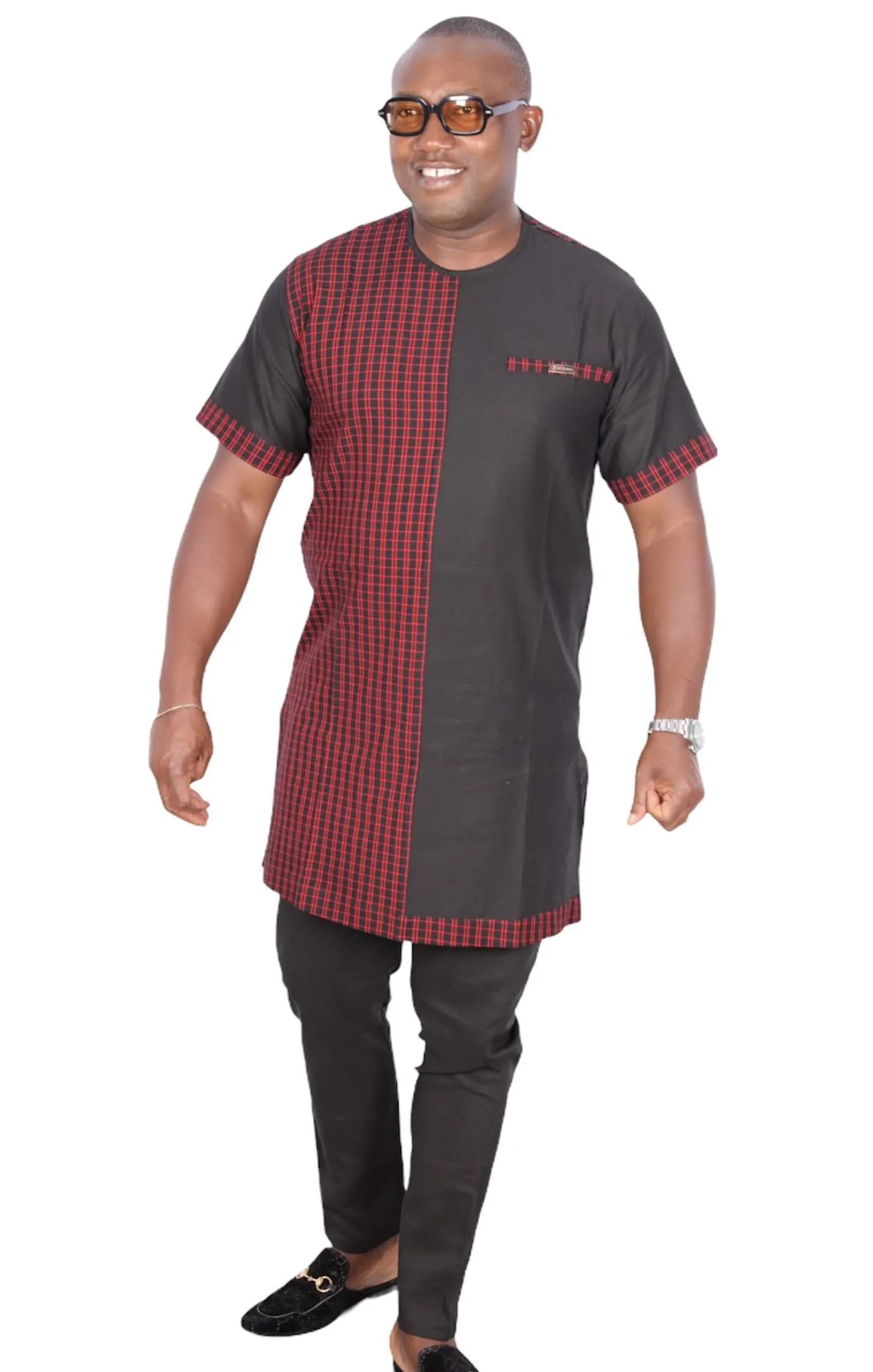 African Senator Traditional Set Black Linen