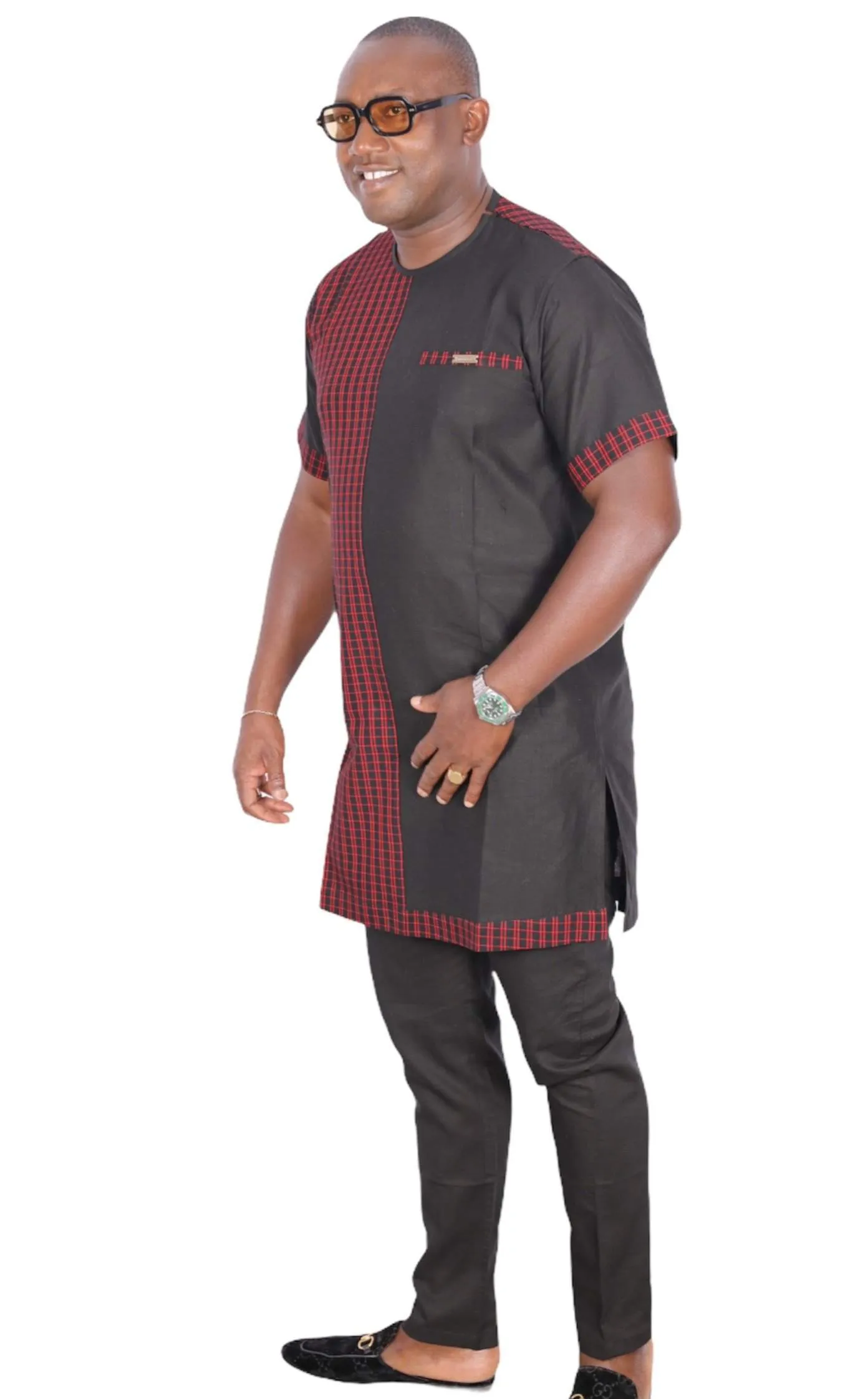 African Senator Traditional Set Black Linen