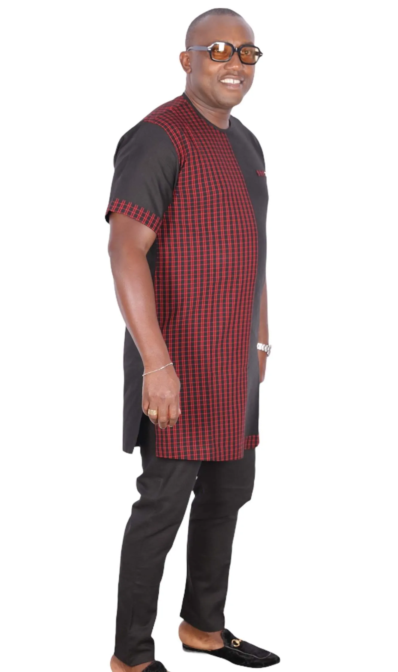 African Senator Traditional Set Black Linen