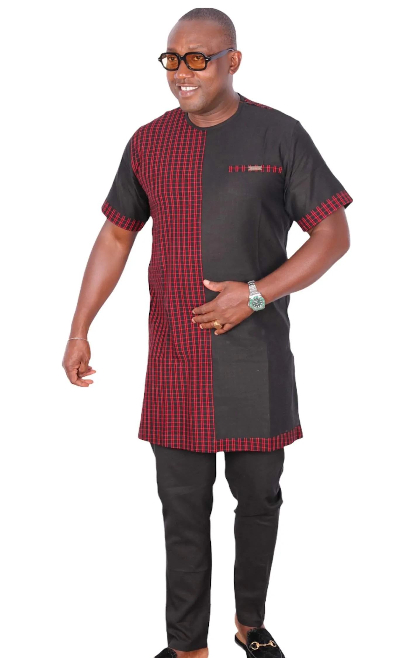 African Senator Traditional Set Black Linen