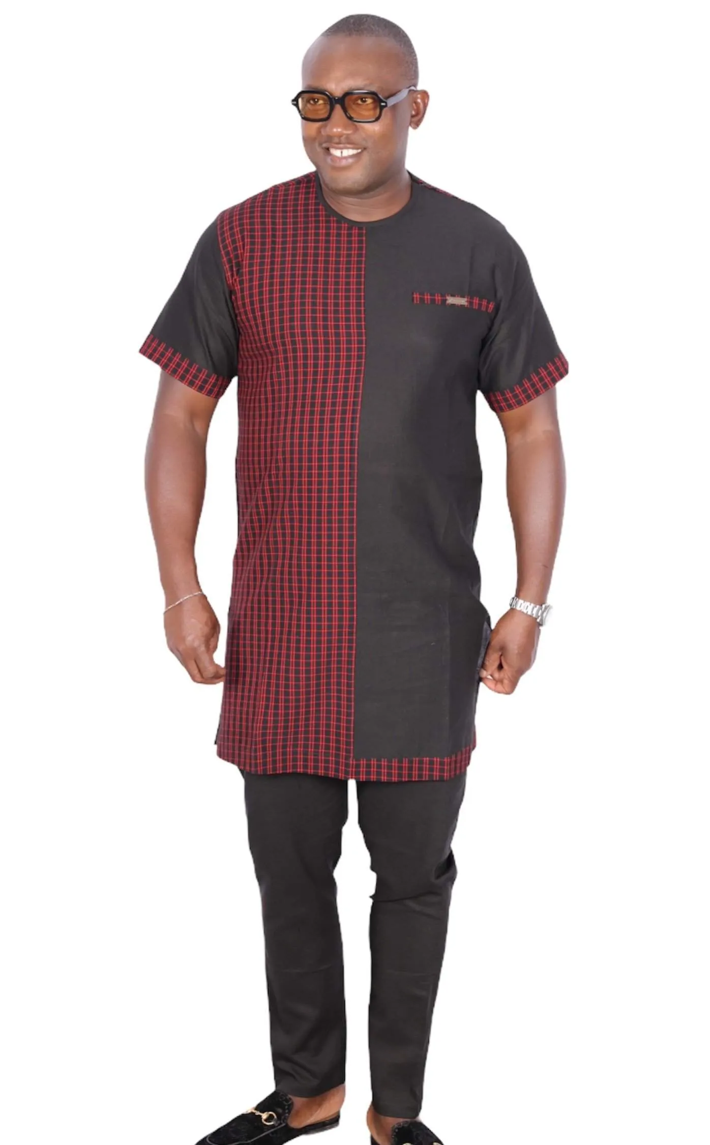 African Senator Traditional Set Black Linen