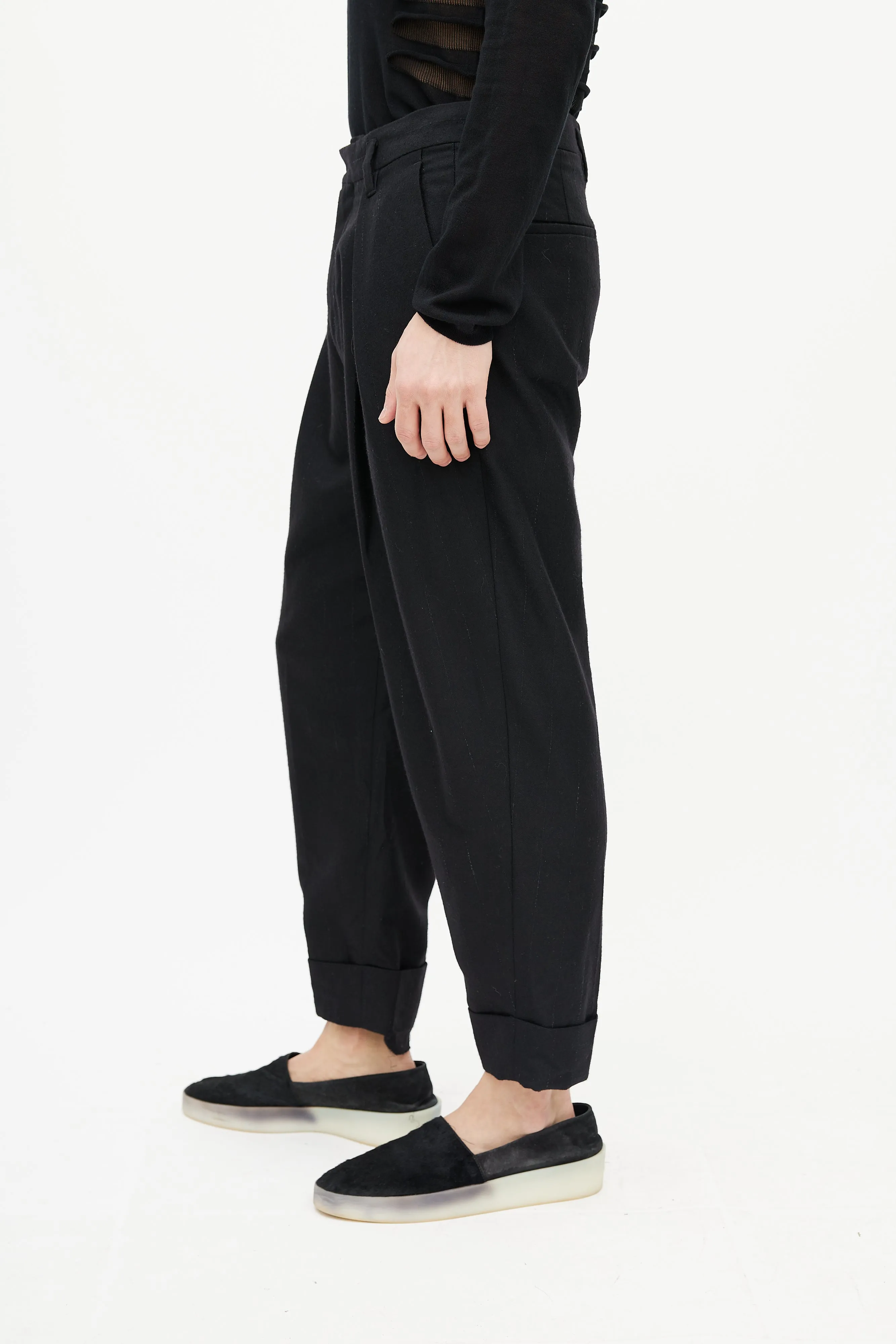Black Striped Wool Cuffed Trouser