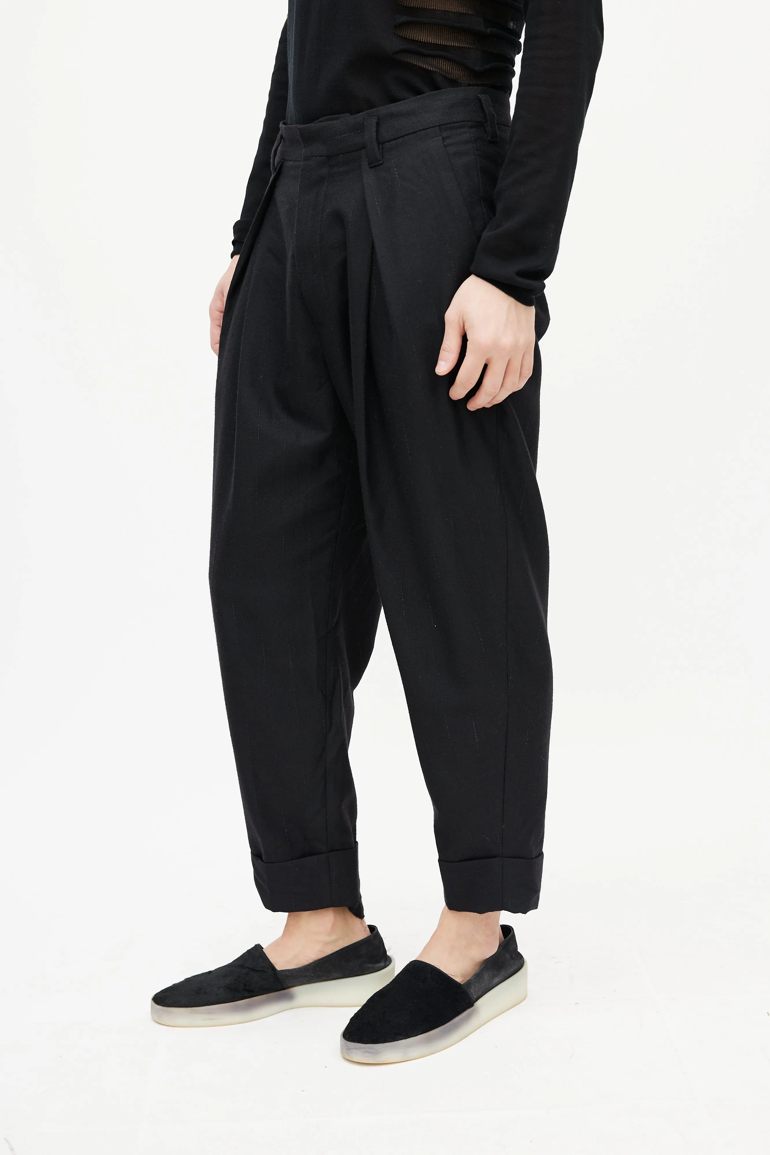 Black Striped Wool Cuffed Trouser