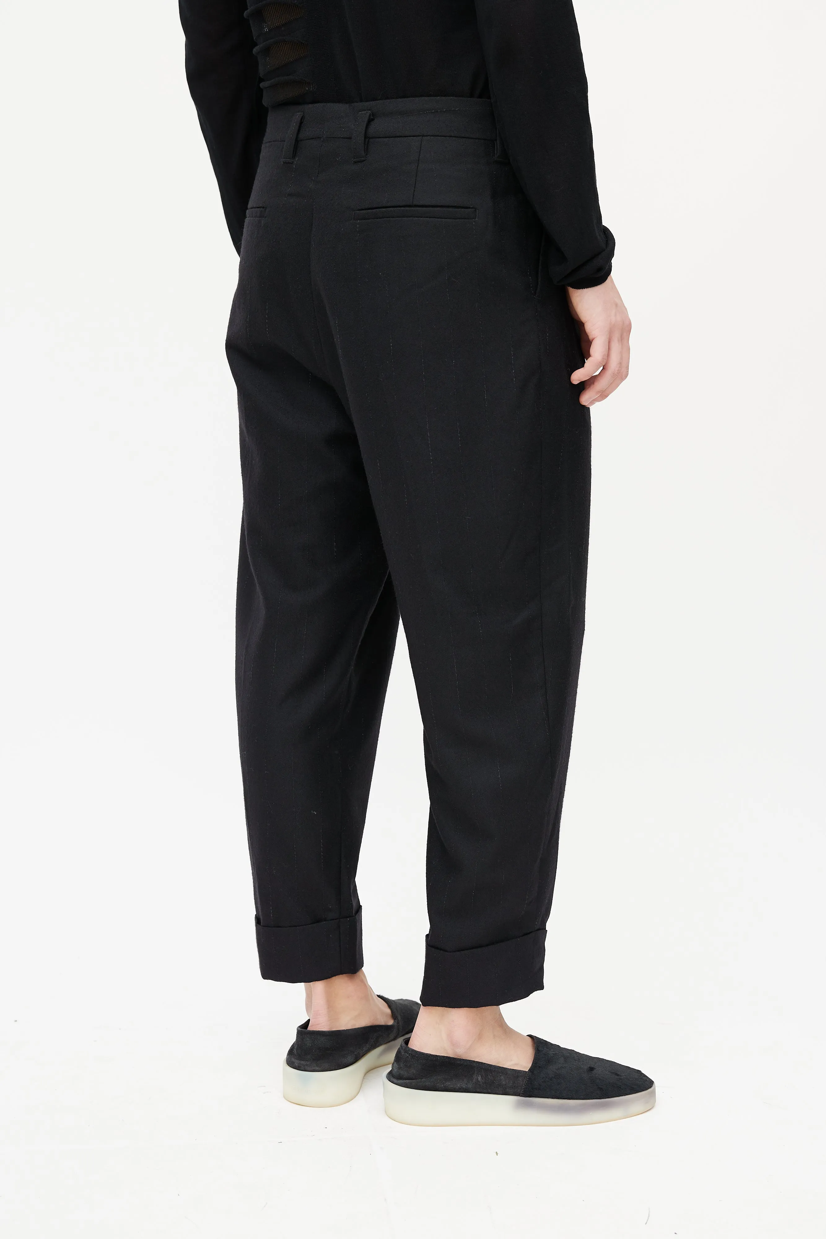 Black Striped Wool Cuffed Trouser