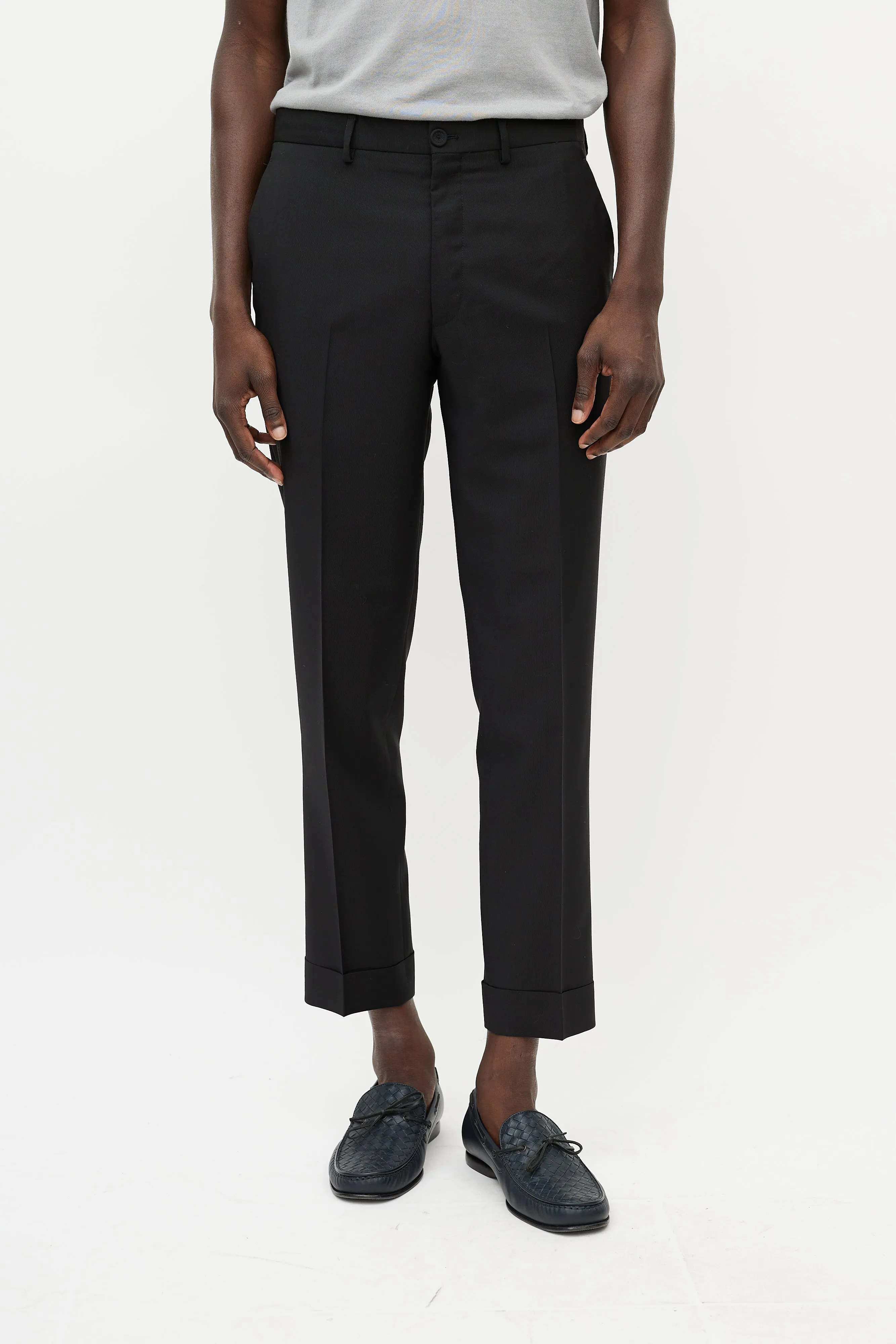 Black Wool & Mohair Cuffed Trouser