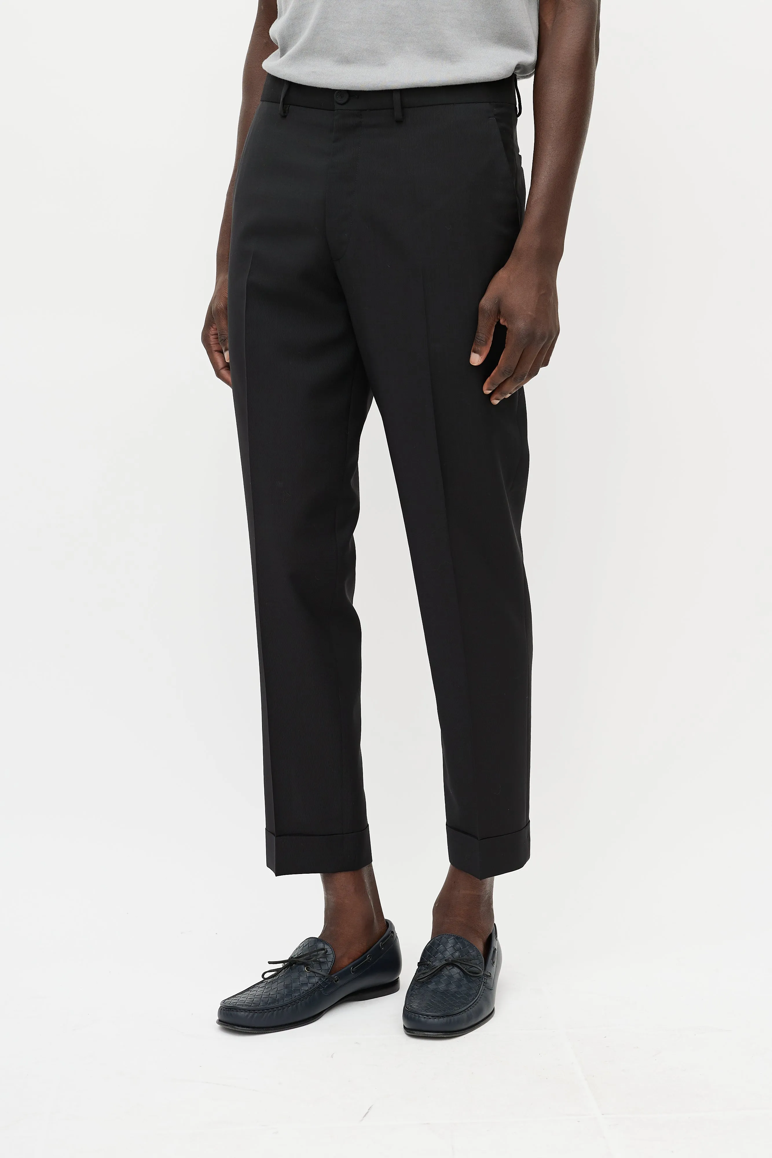 Black Wool & Mohair Cuffed Trouser