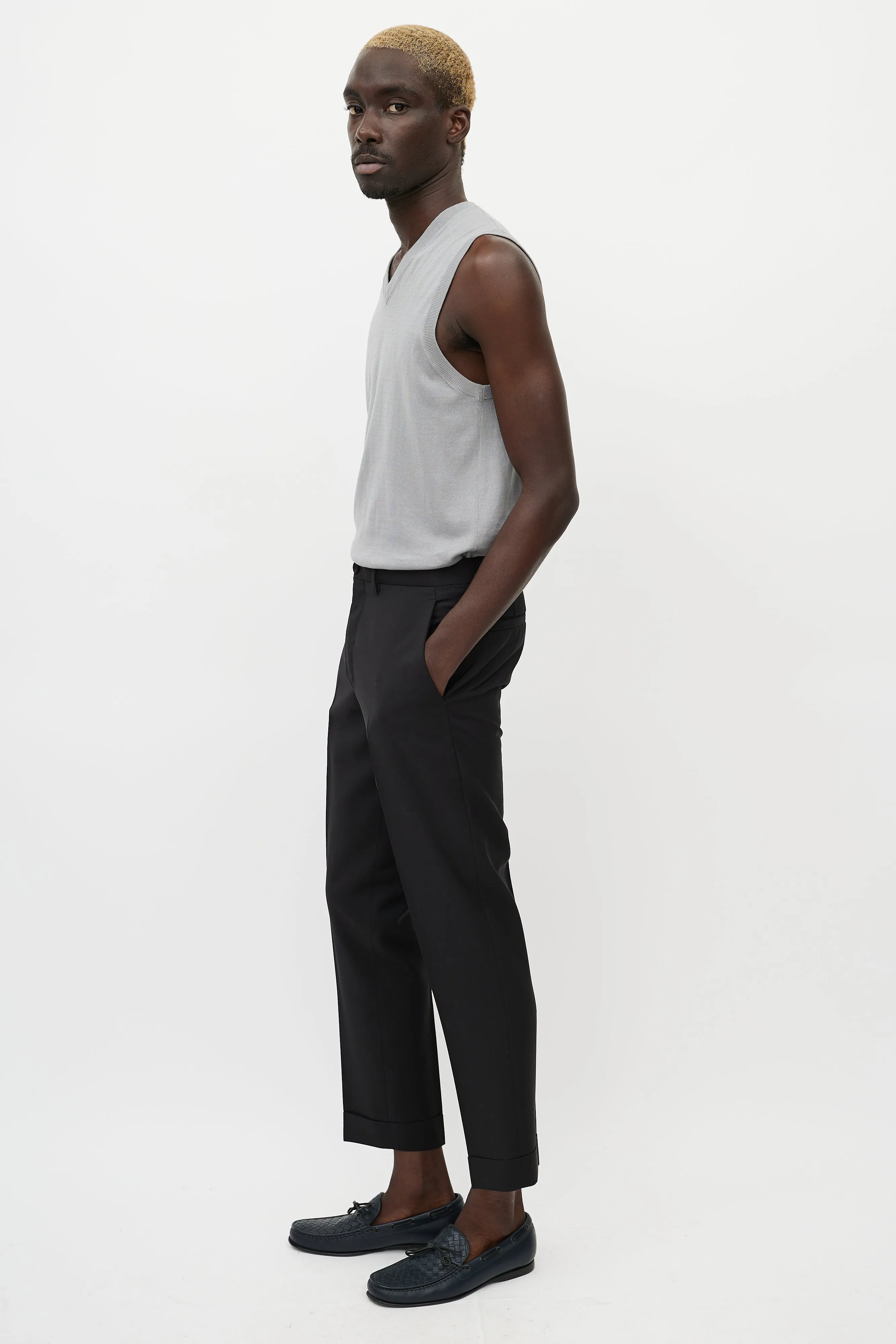 Black Wool & Mohair Cuffed Trouser