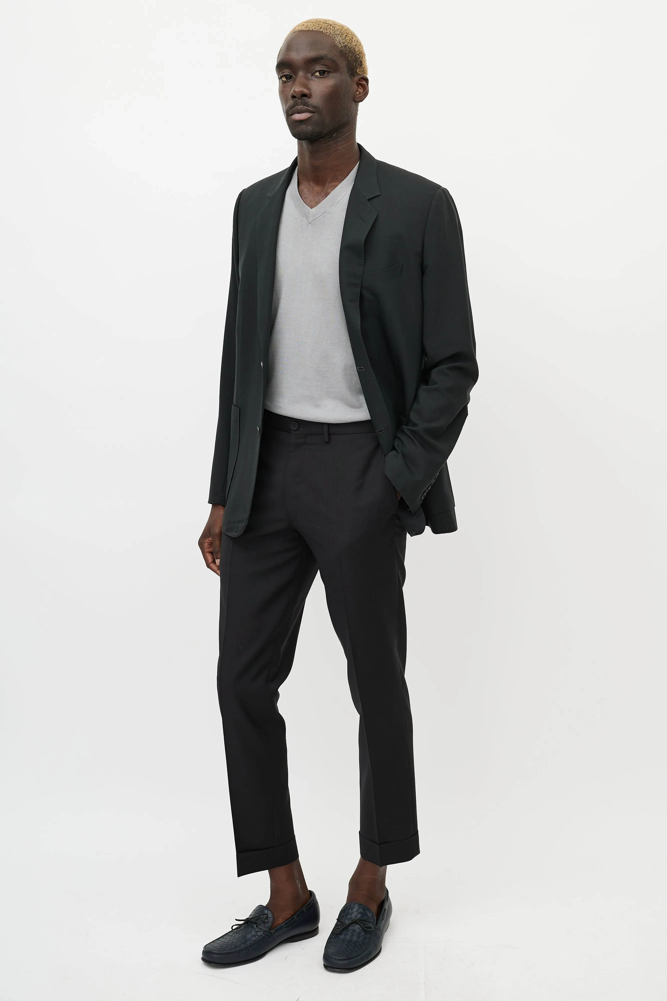 Black Wool & Mohair Cuffed Trouser