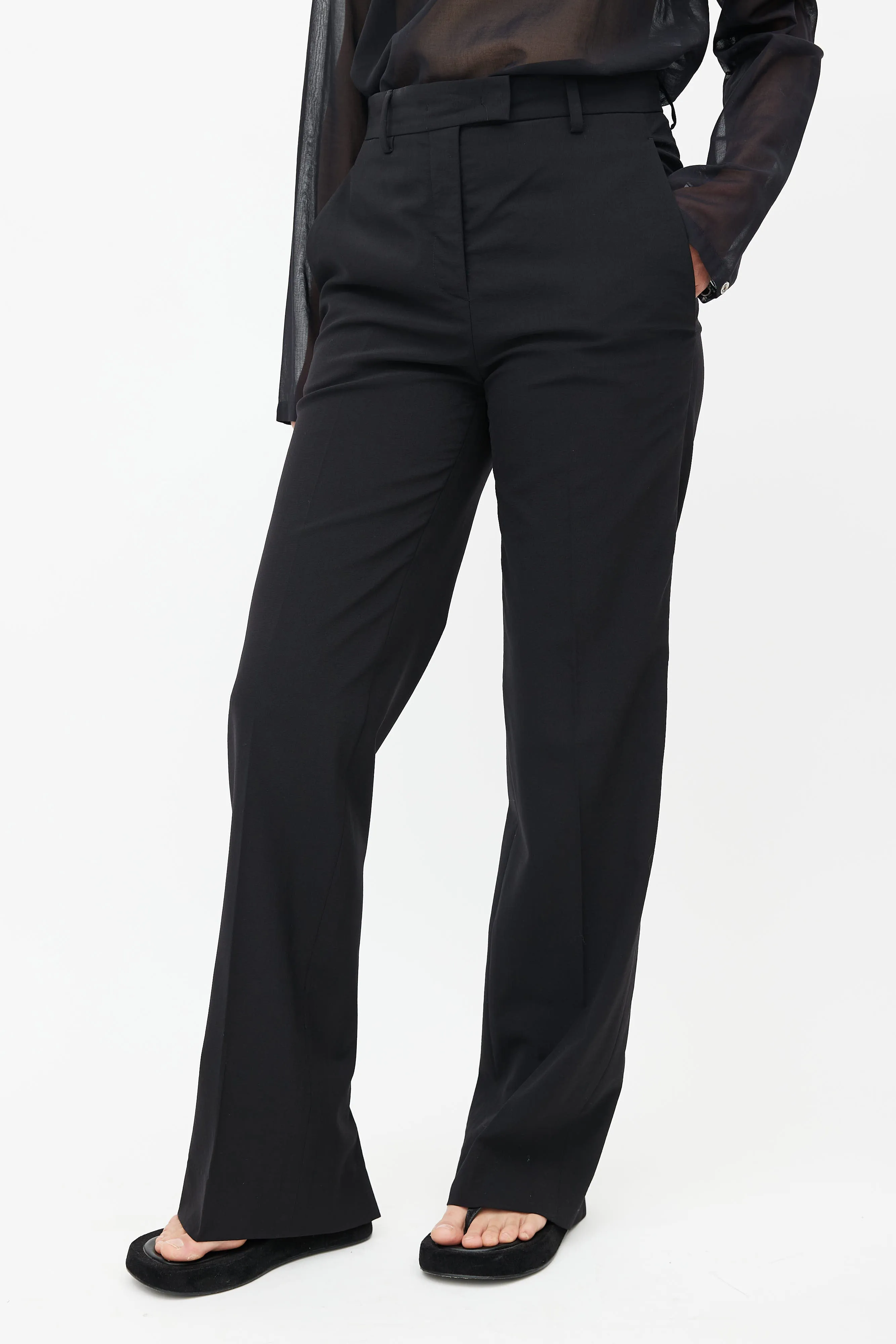 Black Wool Ankle Slit Trouser