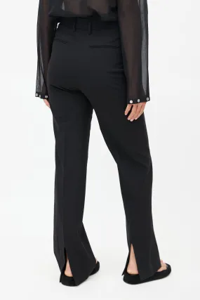 Black Wool Ankle Slit Trouser