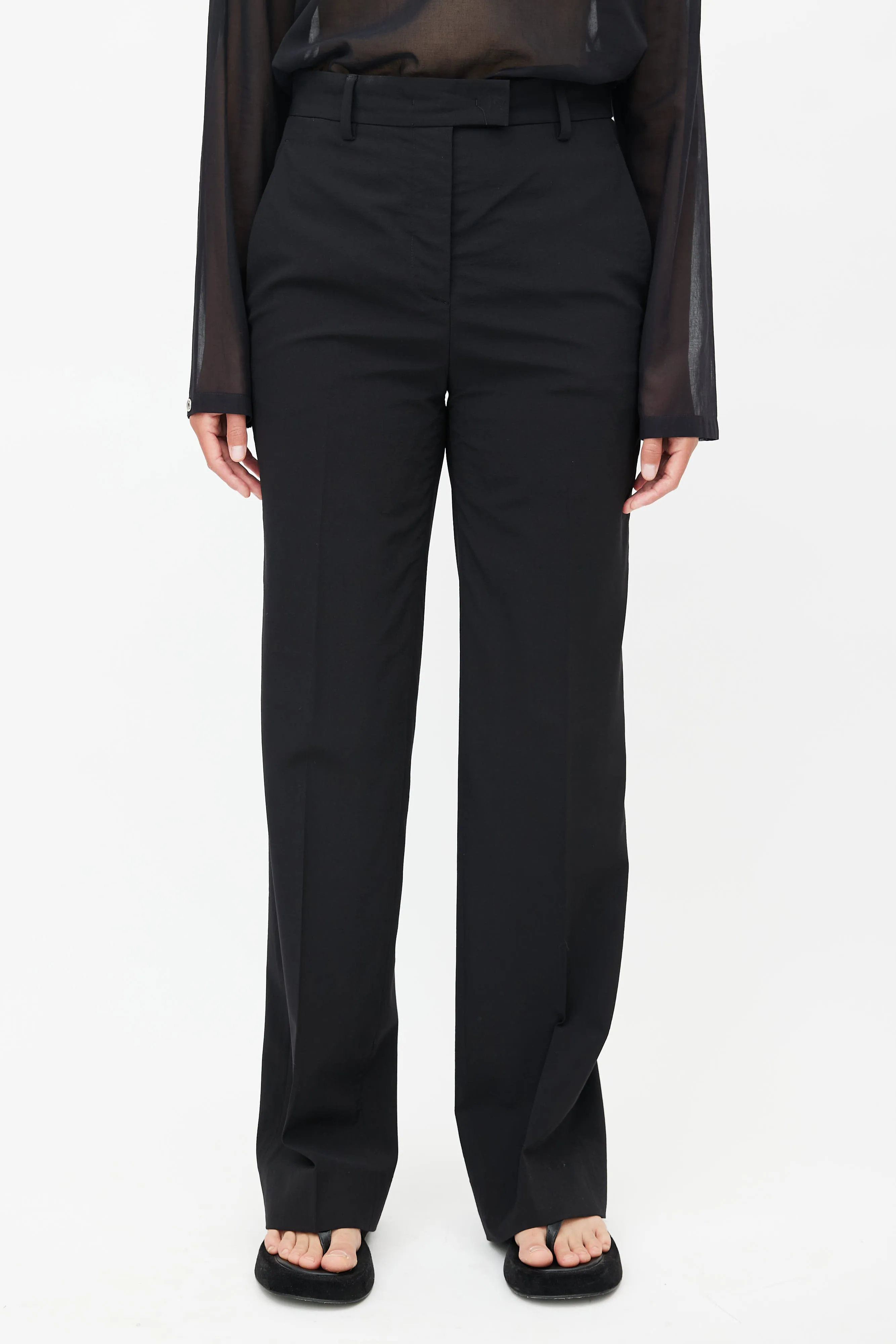 Black Wool Ankle Slit Trouser