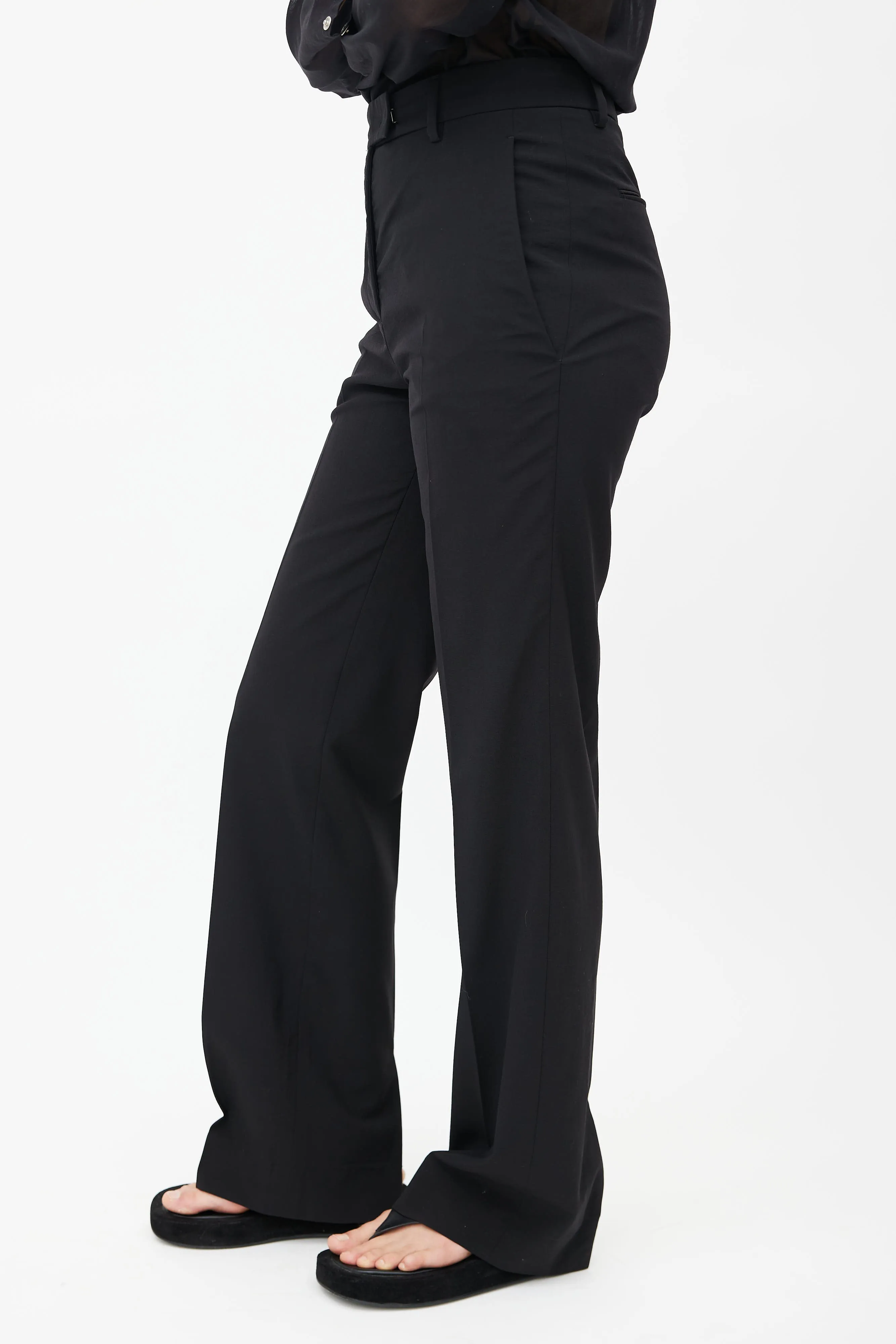 Black Wool Ankle Slit Trouser