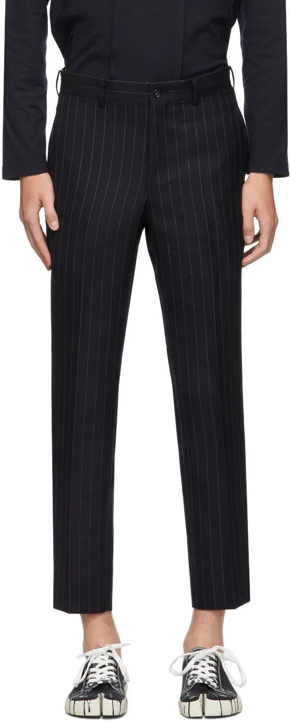 Comme des GarÃ§ons Homme Deux Navy Chalk Stripe Trousers
