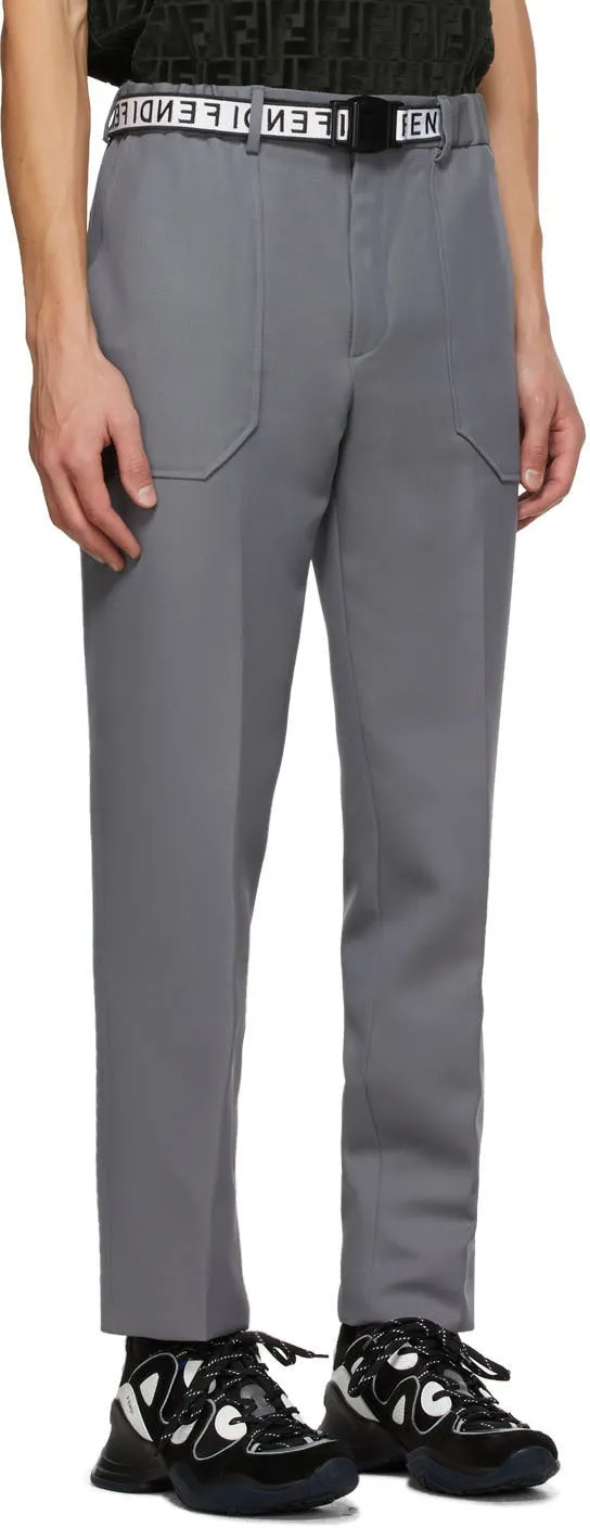 Fendi Grey Wool Belted Trousers