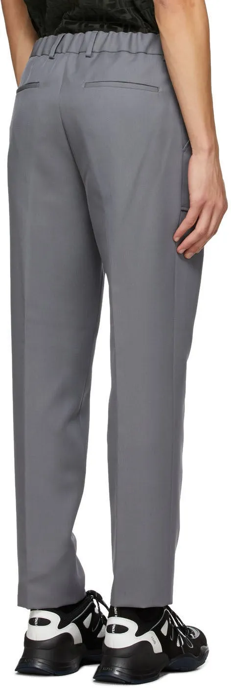 Fendi Grey Wool Belted Trousers