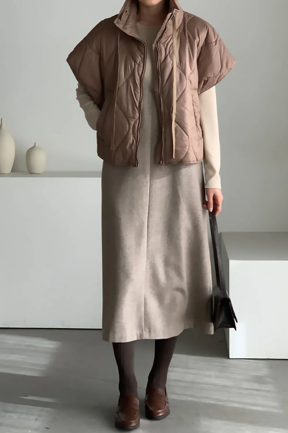 High Neck Quilted Short Vest