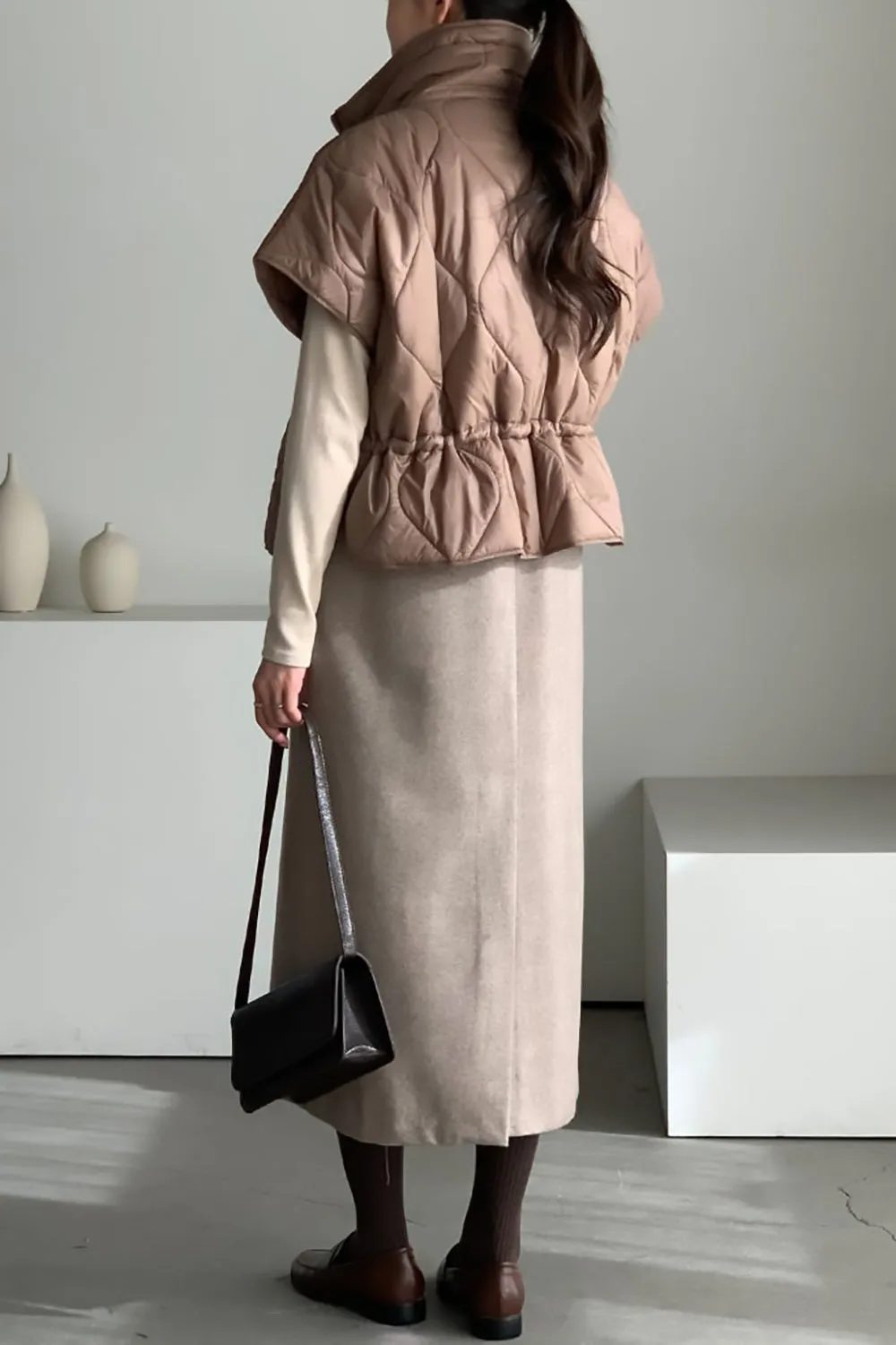 High Neck Quilted Short Vest