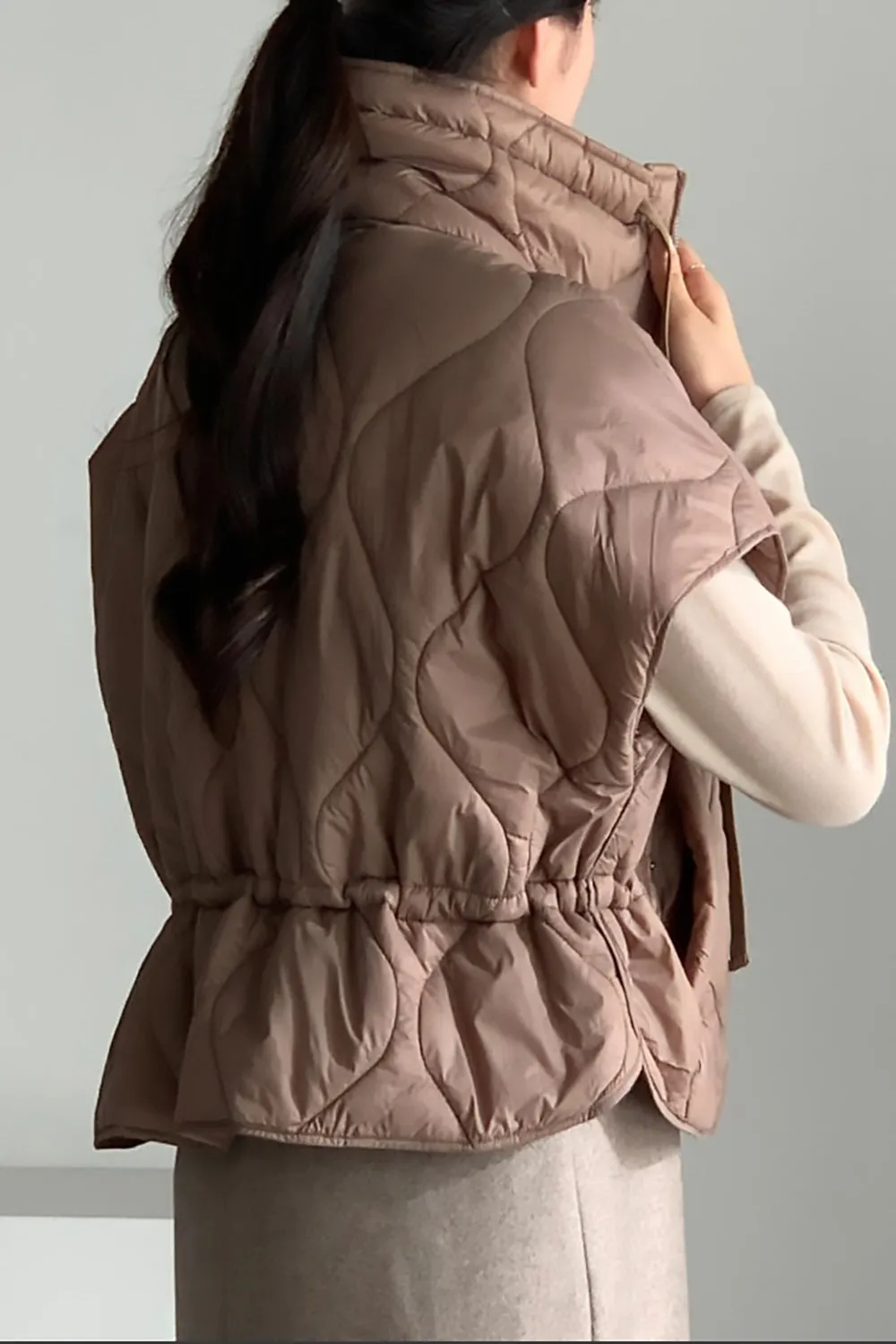 High Neck Quilted Short Vest