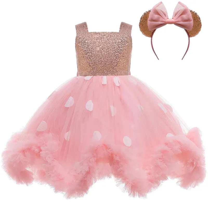 Newborn Baby Girls Polka Dot Princess Dress Kids 1st Year Baptism Costume Formal Evening Ball Gown Wedding Birthday Party Outfit