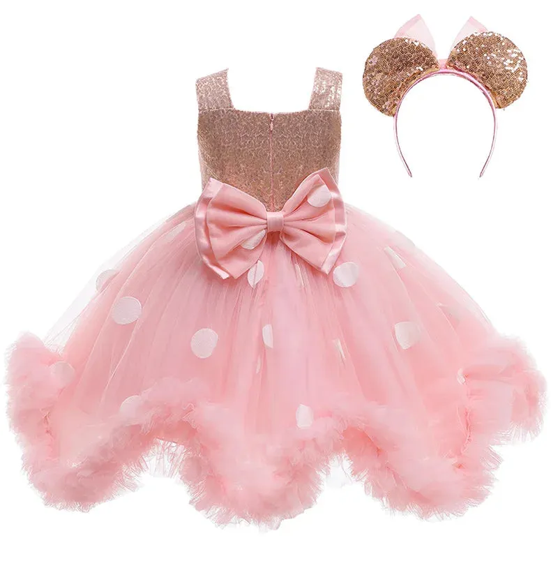 Newborn Baby Girls Polka Dot Princess Dress Kids 1st Year Baptism Costume Formal Evening Ball Gown Wedding Birthday Party Outfit