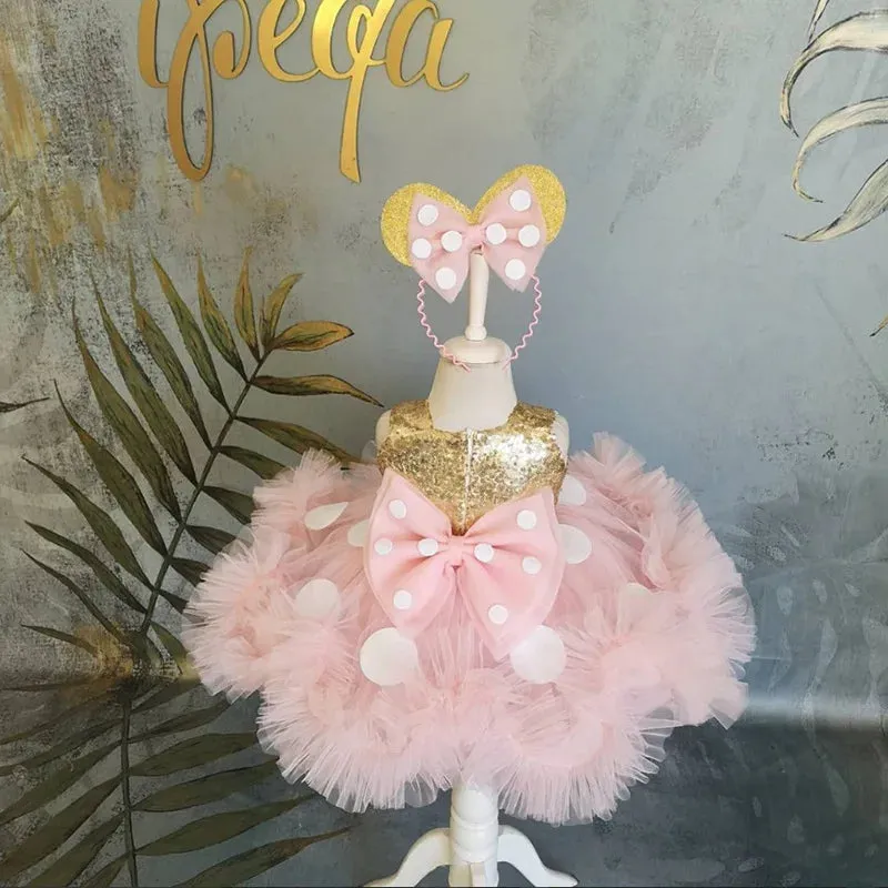 Newborn Baby Girls Polka Dot Princess Dress Kids 1st Year Baptism Costume Formal Evening Ball Gown Wedding Birthday Party Outfit