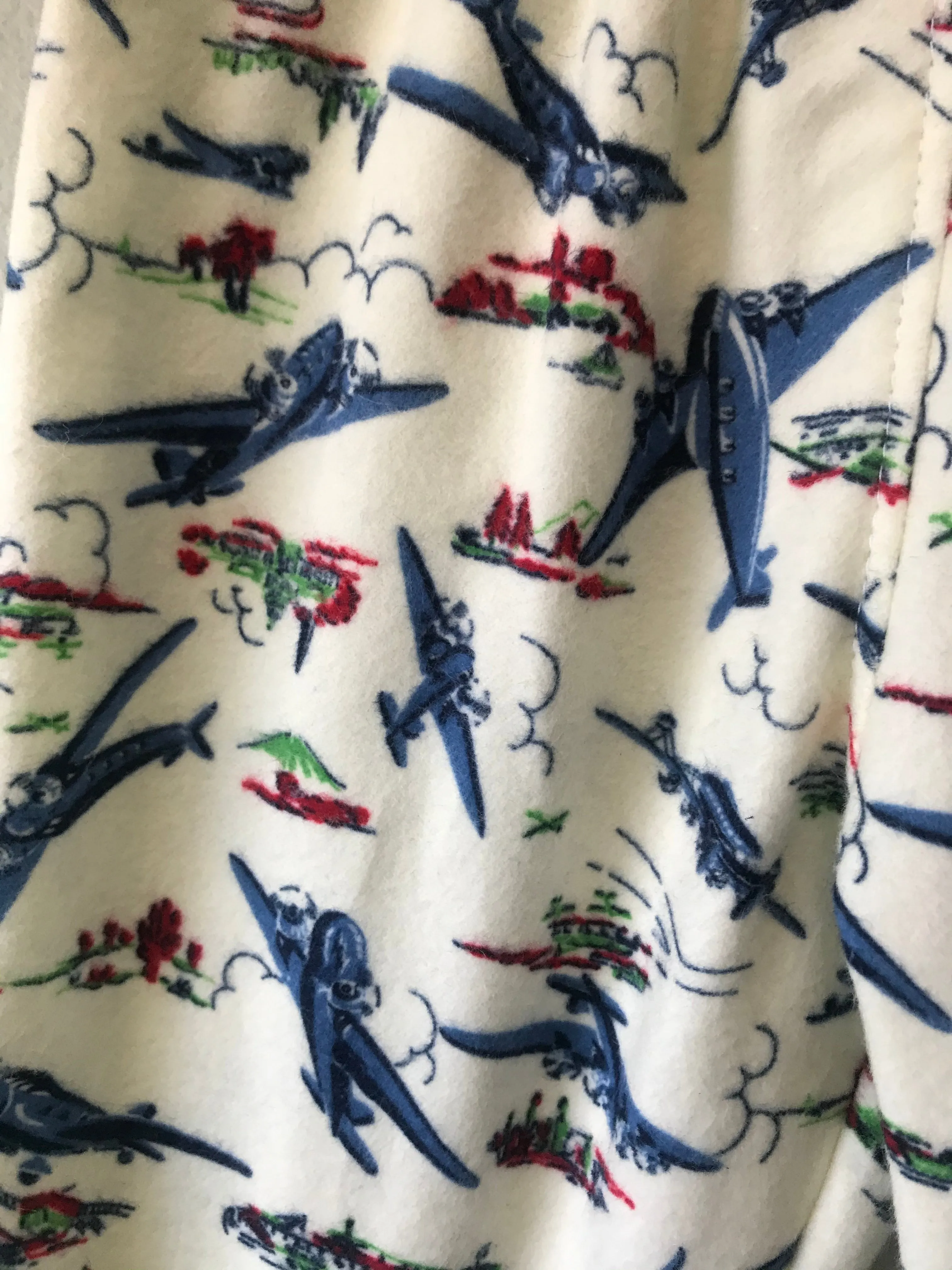 Pants Blue Flannel with Airplanes Jets Elastic Waist