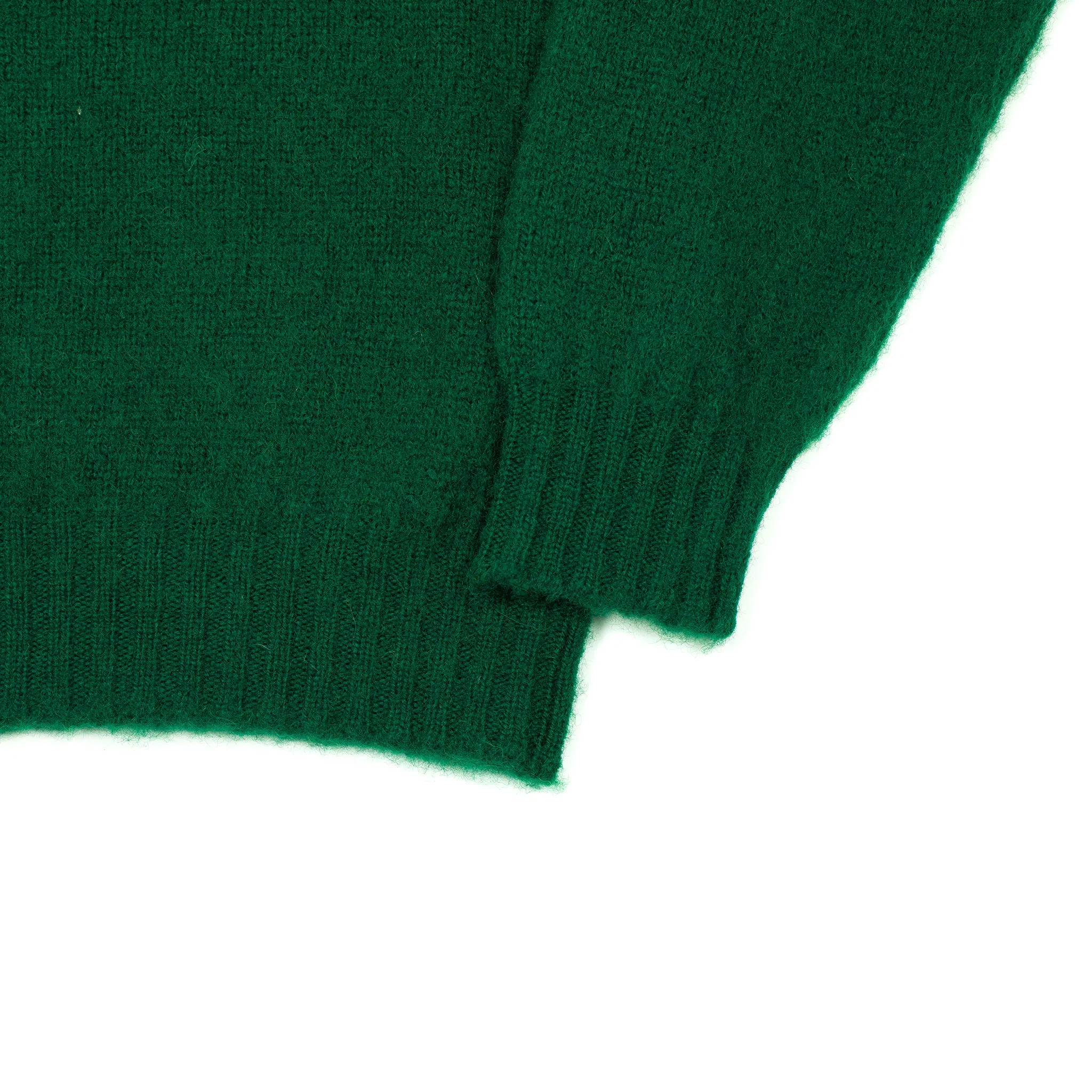 Shaggy brushed Shetland wool crewneck sweater, Tartan green (restock)