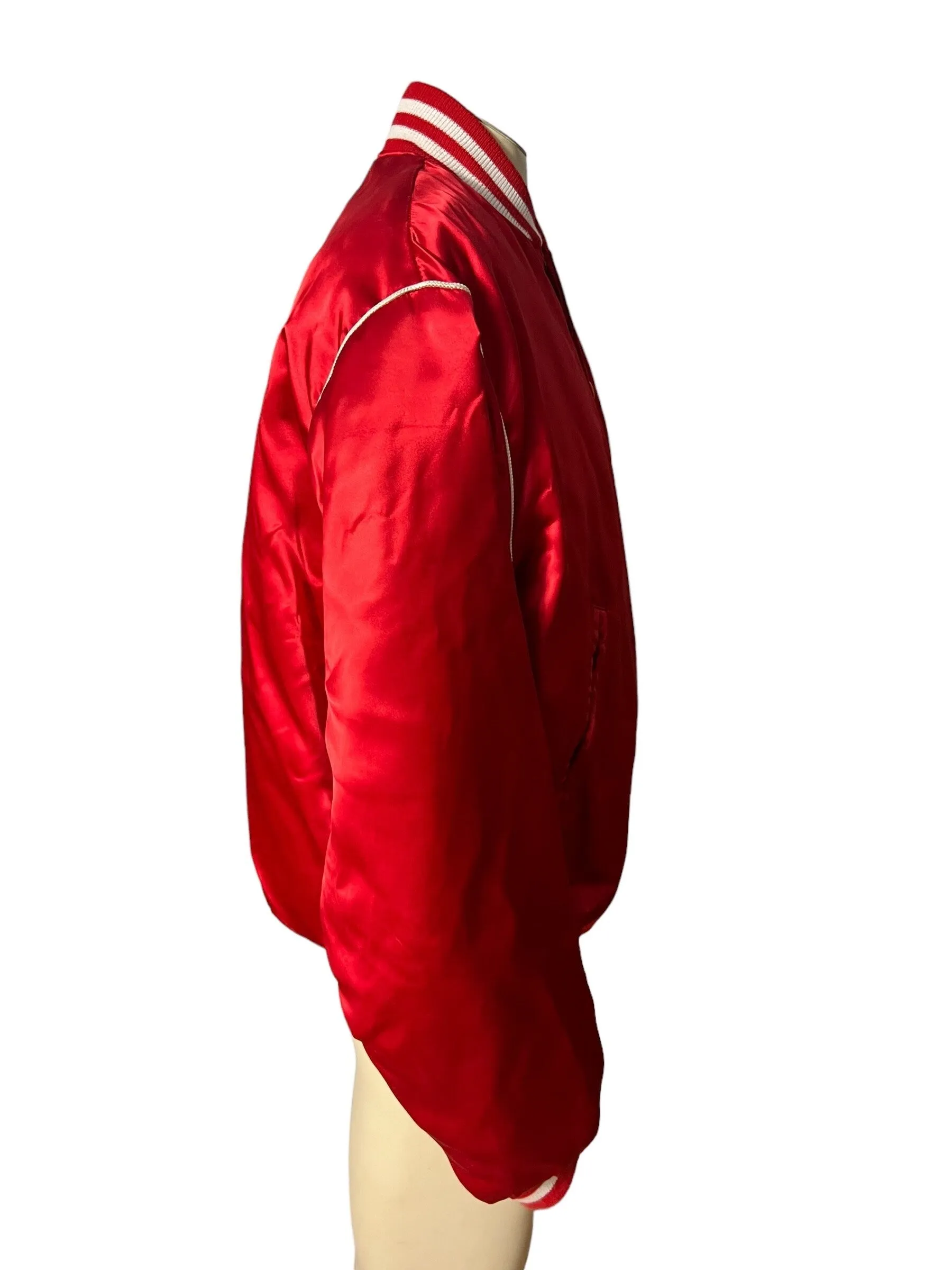vintage 80's red men's satin baseball jacket XL
